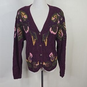 Studio Michelle Stuart Vintage Purple Floral Cardigan L